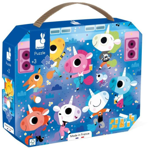 Janod Puzzle v kufríku Jednorožec na koncerte 24 ks