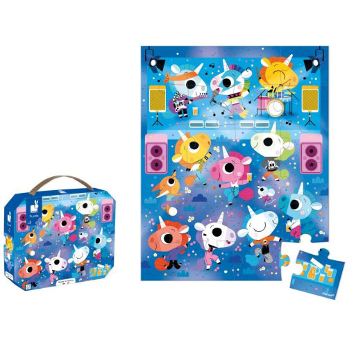 Janod Puzzle v kufríku Jednorožec na koncerte 24 ks