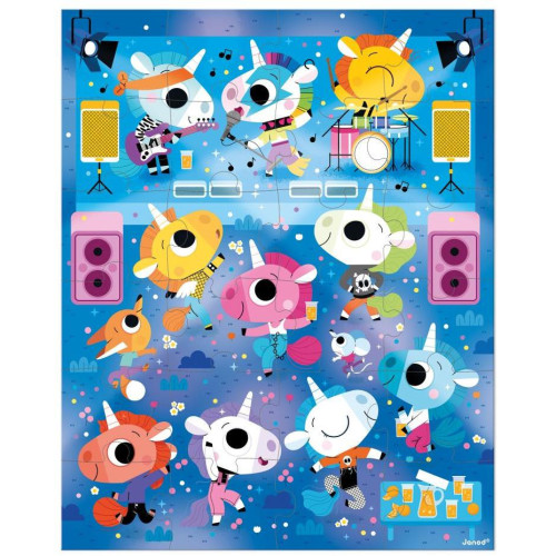 Janod Puzzle v kufríku Jednorožec na koncerte 24 ks