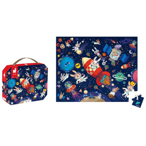 Janod Puzzle v kufríku Raketa vo vesmíre 54 ks