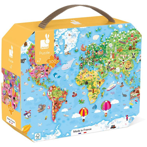 Janod Puzzle Mapa sveta v kufríku 300 ks