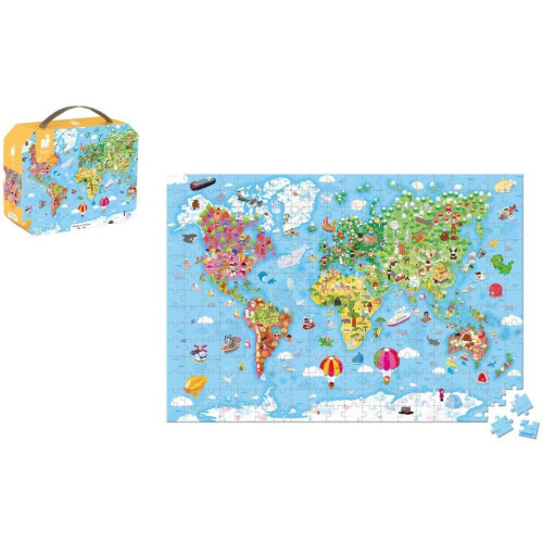 Janod Puzzle Mapa sveta v kufríku 300 ks