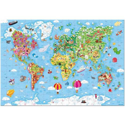Janod Puzzle Mapa sveta v kufríku 300 ks