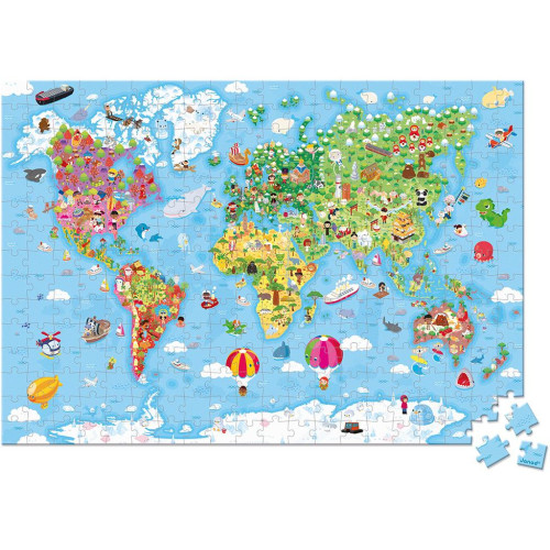Janod Puzzle Mapa sveta v kufríku 300 ks