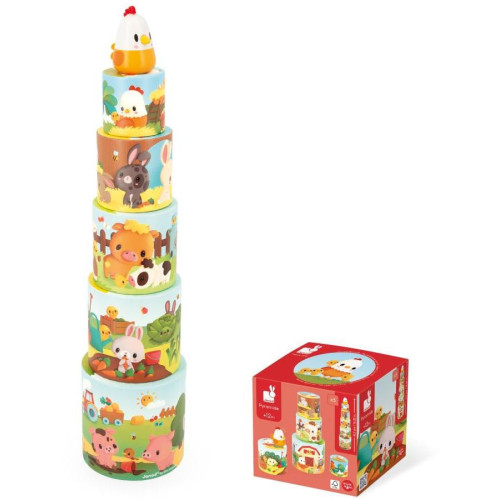 Janod Farm Skladacia pyramída Sliepočka