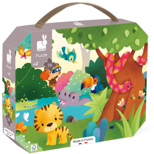 Janod Panoramatické puzzle v kufríku Džungľa 36 ks