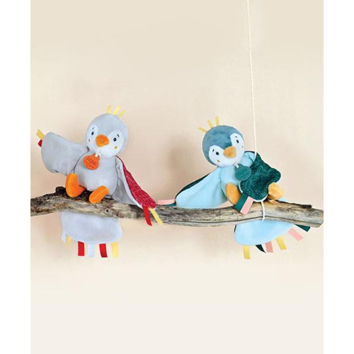 Doudou Dárková sada - hudební plyšová hračka ptáček zelený 23 cm