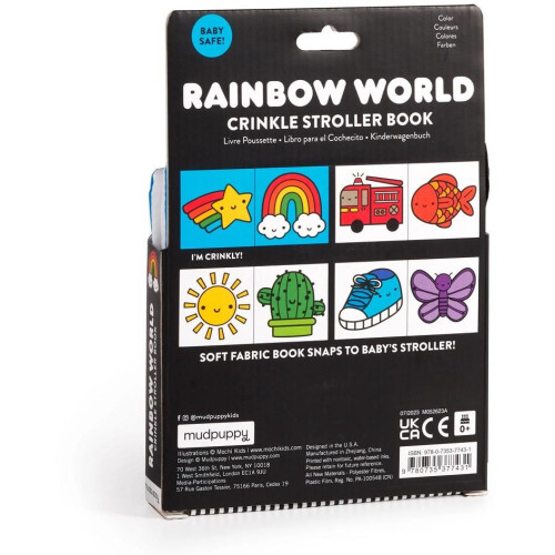 Mudpuppy Látková kniha k zavěšení na kočárek Duhový svět