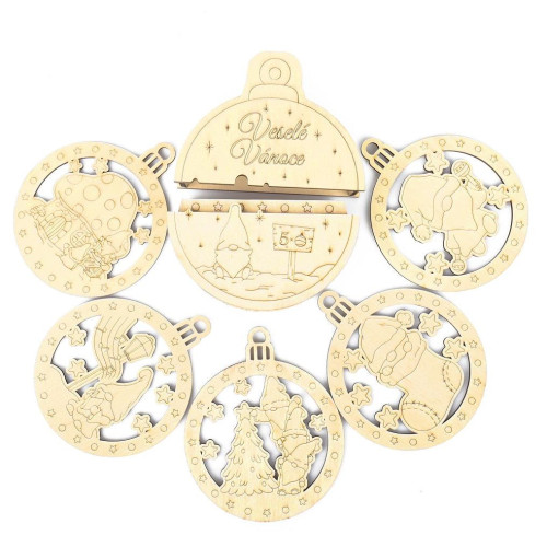 Kúzlo dreva Vánoční ozdoby Skřítek 5 ks v krabičce