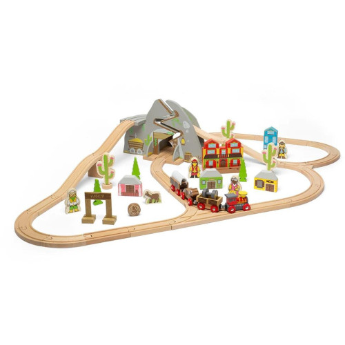 Bigjigs Rail Dřevěná vláčkodráha divoký západ 62 dílů