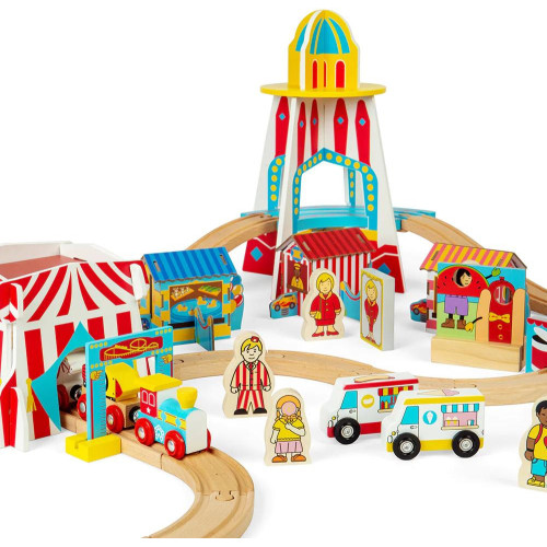 Bigjigs Rail Dřevěná vláčkodráha zábavná pouť 54 dílů