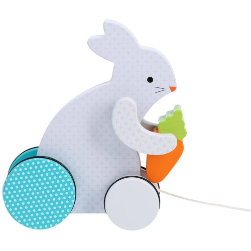 Petit Collage Dřevěný tahací Zaneprázdněný králíček