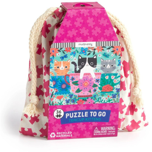 Mudpuppy Puzzle Koťata v hrnku na čaj v látkovém pytlíku 36 dílků