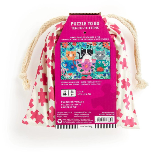 Mudpuppy Puzzle Koťata v hrnku na čaj v látkovém pytlíku 36 dílků