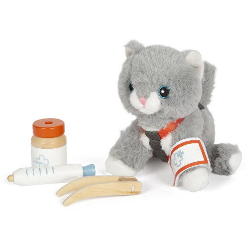 small foot Plyšová kočka s pečovatelskou sadou