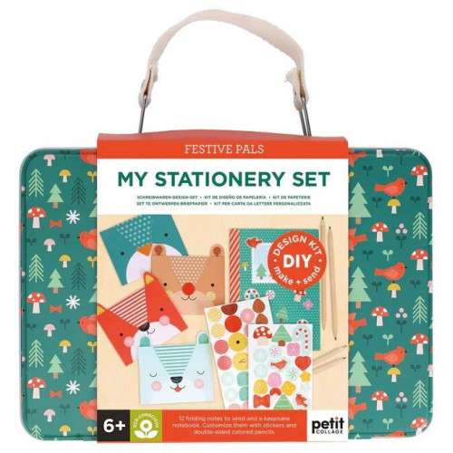 Petit Collage Kreativní kufřík zelený Dopisní souprava se zvířátky