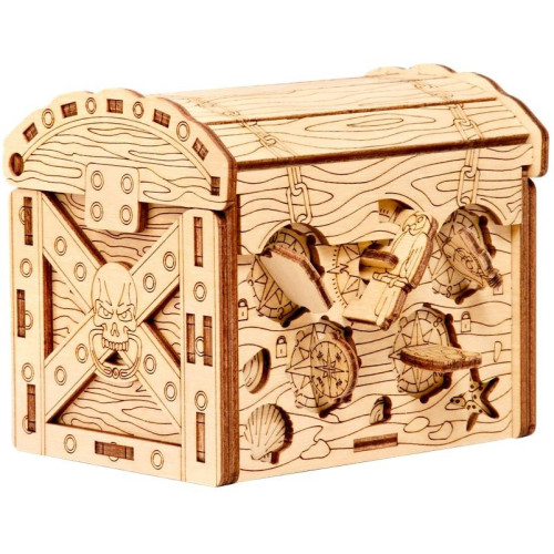 EscapeWelt 3D dřevěná skládačka Pirate's Treasure Chest Box složená
