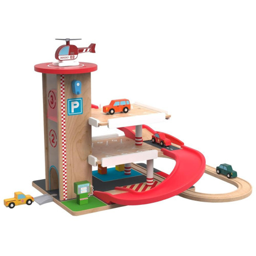 2Kids Toys Dřevěná garáž s vláčkodráhou