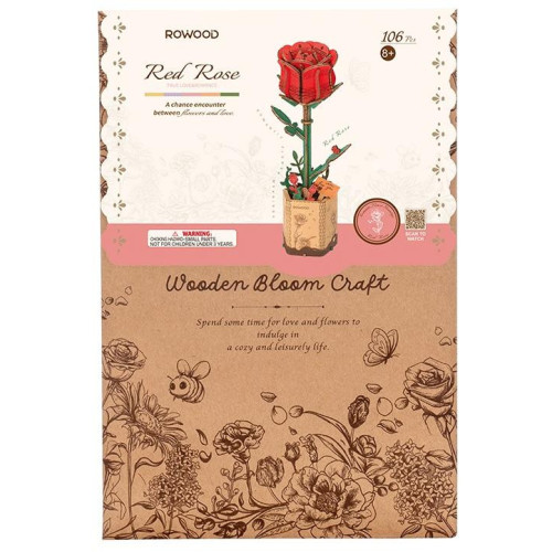 RoboTime 3D dřevěná skládačka Červená růže