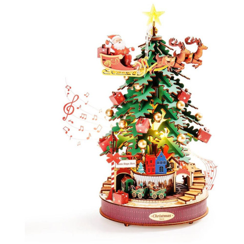 RoboTime 3D dřevěná skládačka hrací skříňky Vánoční stromeček