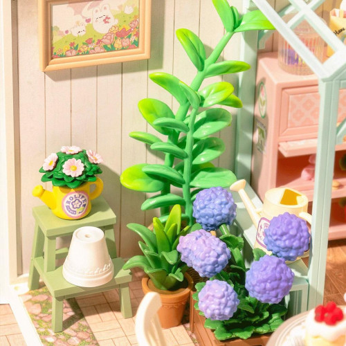 RoboTime Miniatura domečku Posezení s čajem v kvetoucí zahradě