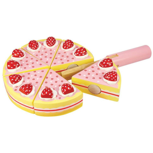 Bigjigs Toys Dřevěný krájecí dort s jahodama