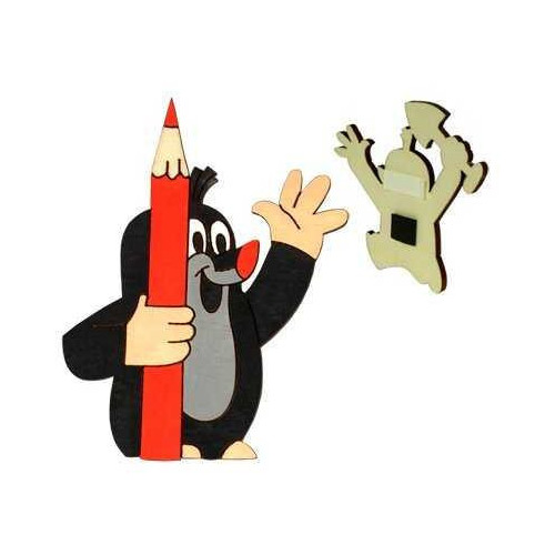 DoDo Dřevěná dekorační magnetka Krtek s pastelkou