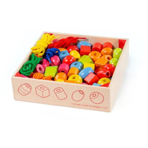Bigjigs Toys Dřevěné navlékací korálky v dóze