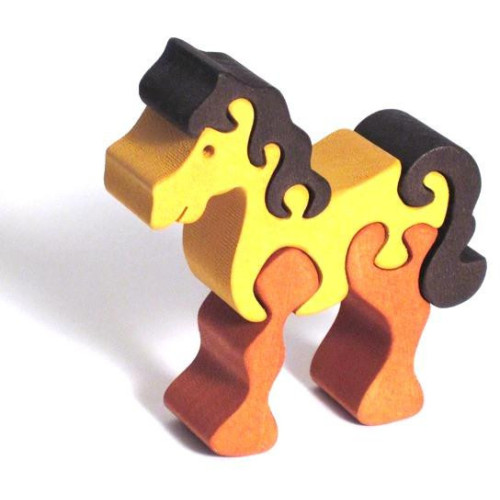 Fauna Dřevěné vkládací puzzle z masivu malý kůň hnědý