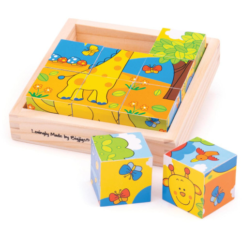 Bigjigs Toys Obrázkové kostky kubusy Safari 9 kostek