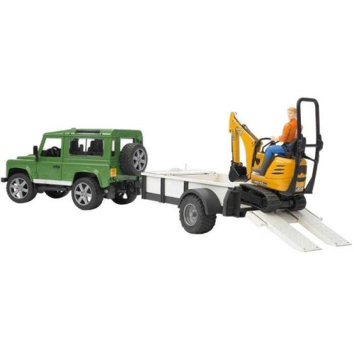 Bruder LAND ROVER + přepravník, mikrobagr JCB