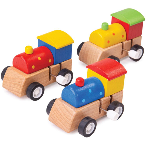 Bigjigs Toys Dřevěná barevná mašinka na natahování 1ks