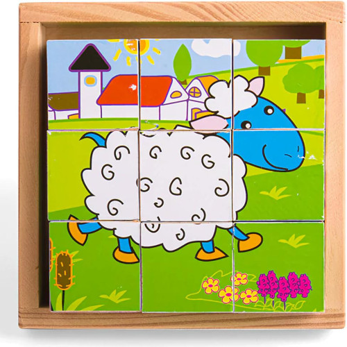 Bigjigs Toys Obrázkové kostky kubusy Zvířátka 9 kostek