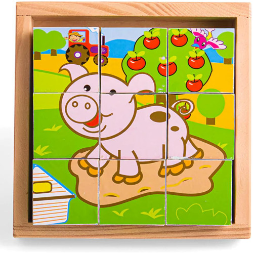 Bigjigs Toys Obrázkové kostky kubusy Zvířátka 9 kostek