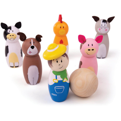 Bigjigs Toys Dřevěné kuželky farma