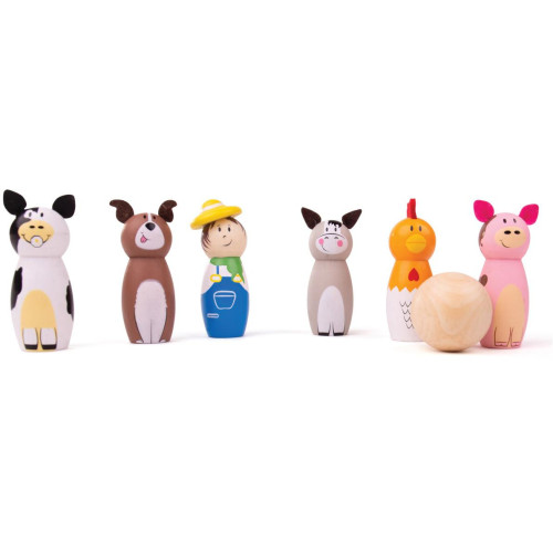 Bigjigs Toys Dřevěné kuželky farma