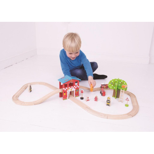 Bigjigs Rail Dřevěná vláčkodráha hasičská stanice