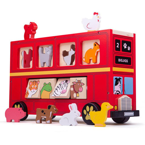 Bigjigs Toys Dřevěný autobus se zvířátky