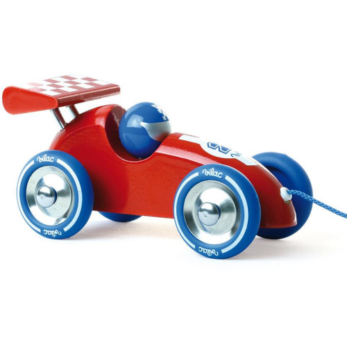 Vilac Tahací závodní auto červené s červeným křídlem