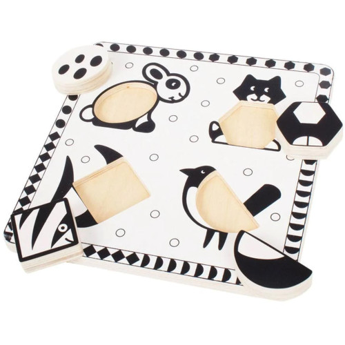 Bigjigs Toys Dřevěné vkládací puzzle černobílé tvary
