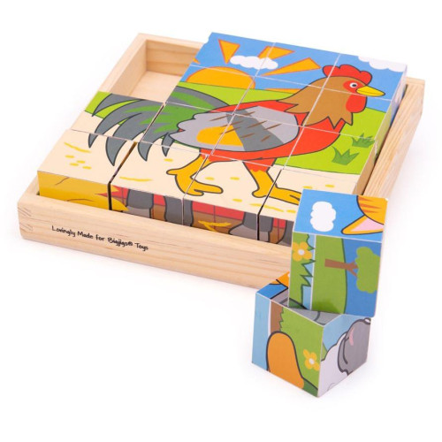 Bigjigs Toys Obrázkové kostky farma 9 kostek