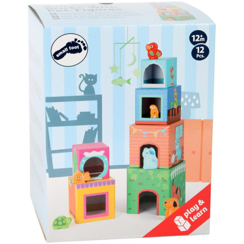 small foot Věž z kostek s dřevěnými zvířátky