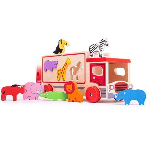 Bigjigs Toys Dřevěné auto se zvířátky safari