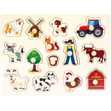 Bino Dřevěné puzzle farma 14 dílků
