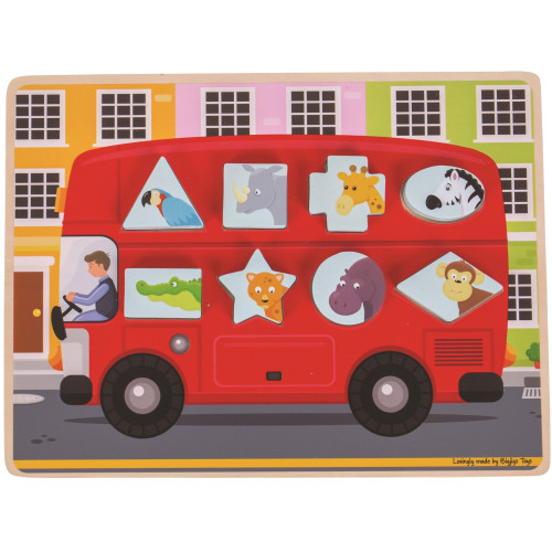 Bigjigs Toys Vkládací puzzle autobus se zvířátky