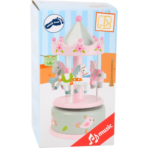 small foot Hrací skříňka koníčkový kolotoč růžový