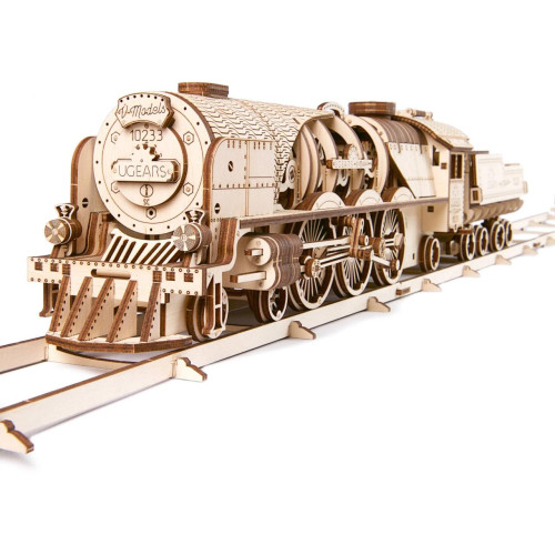 Ugears 3D dřevěné mechanické puzzle V-Express parní lokomotiva 4-6-2 s tendrem