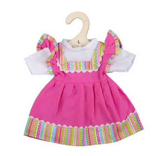 Bigjigs Toys Růžové šaty s pruhovaným lemováním pro panenku 38 cm