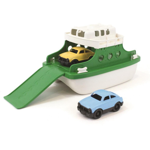 Green Toys Trajekt s auty zeleno - bílý se dvěmi autíčky