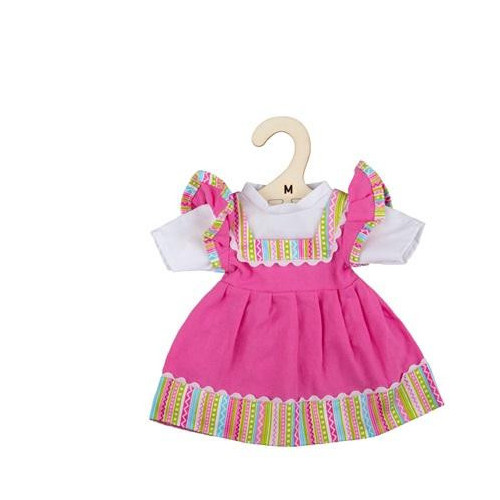 Bigjigs Toys Růžové šaty s pruhovaným lemováním pro panenku 34 cm